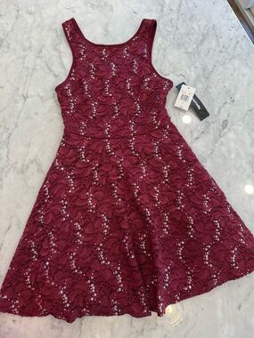 My Michelle Burgundy Lace Sequin Mini Dress